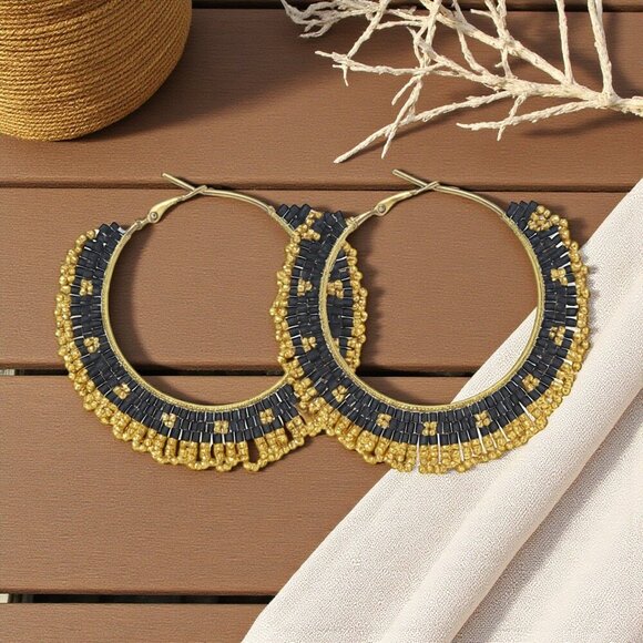 🆕️Indian Artisan Beaded Boho Chic Stylish Handmade Statement Hoop Earrings - Picture 6 of 13